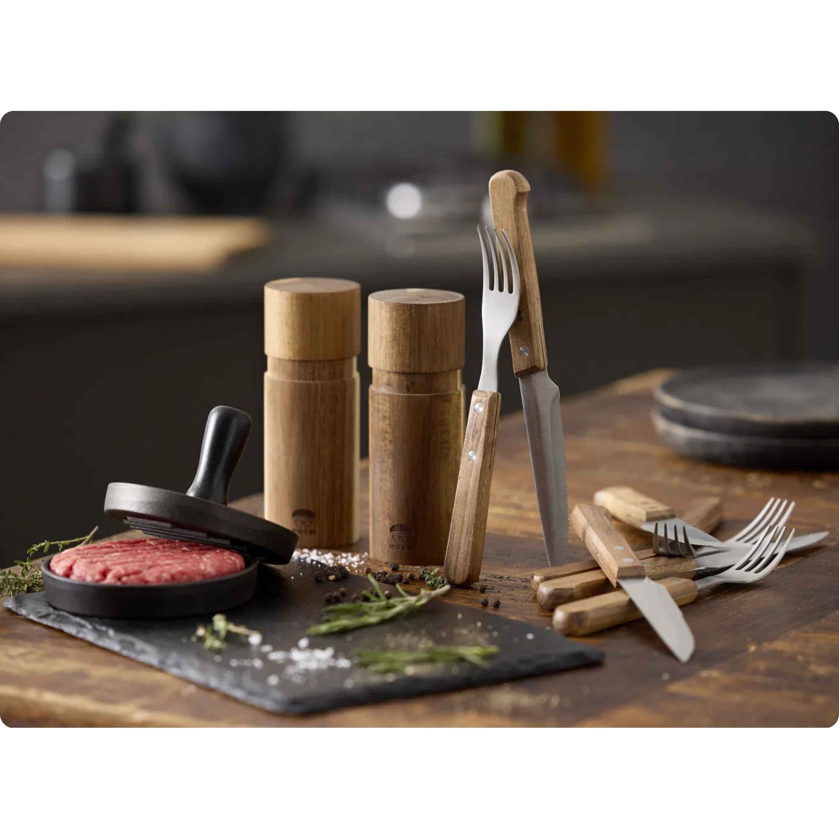 HOLM GRILL, former, steakbestik 8 dele og kværnesæt